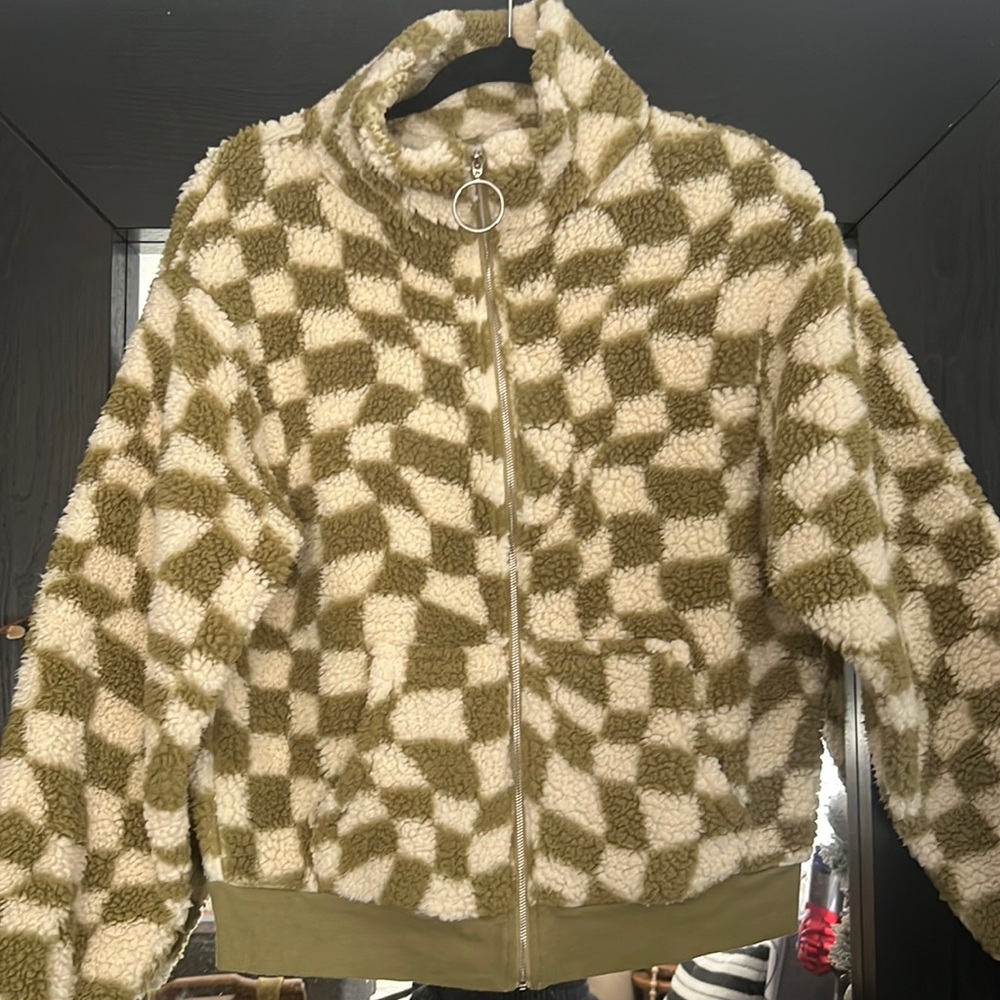 Geo Checkered Light Sherpa Jacket